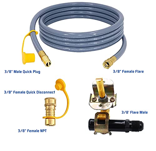 MENSI 10FT Natural Hose Gas Conversion Kits for Outland Living Portable Propane Fire Pits 3/8" Quick Connect Disconnect Coupling and Valve - Certified for 780/864 NGCK Manual Ignition Firebowls