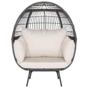 tangkula oversized wicker egg chair, stationary patio lounge basket w/ 4 soft cushions, stable metal frame, gorgeous indoor outdoor lounge chair, ideal for living room, backyard, 450 lbs max load