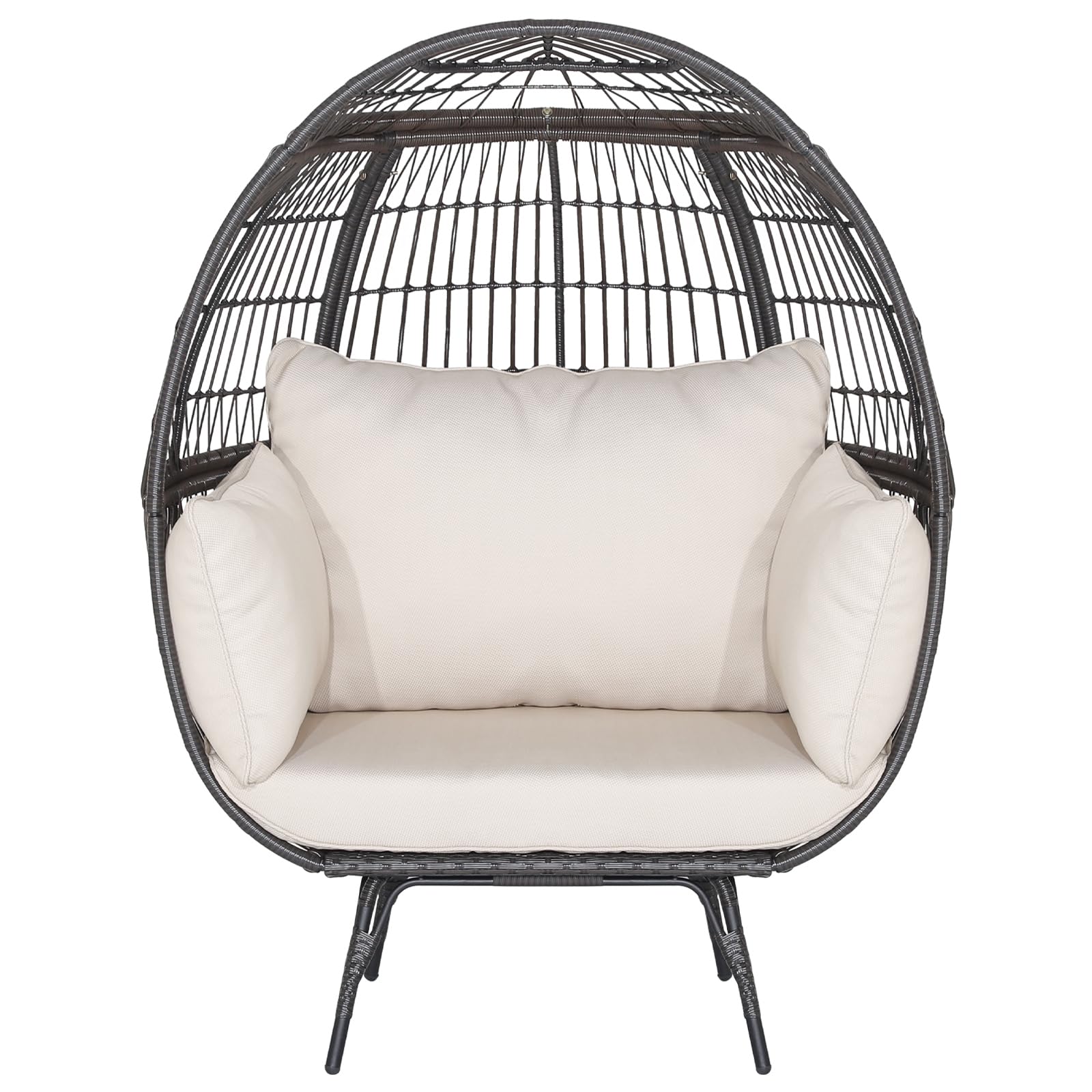 Tangkula Oversized Wicker Egg Chair, Stationary Patio Lounge Basket w/ 4 Soft Cushions, Stable Metal Frame, Gorgeous Indoor Outdoor Lounge Chair, Ideal for Living Room, Backyard, 450 LBS Max Load