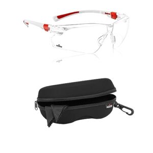 nocry safety glasses with clear anti fog scratch resistant, uv protection & storage case for safety glasses with felt lining, reinforced zipper and handy belt clip