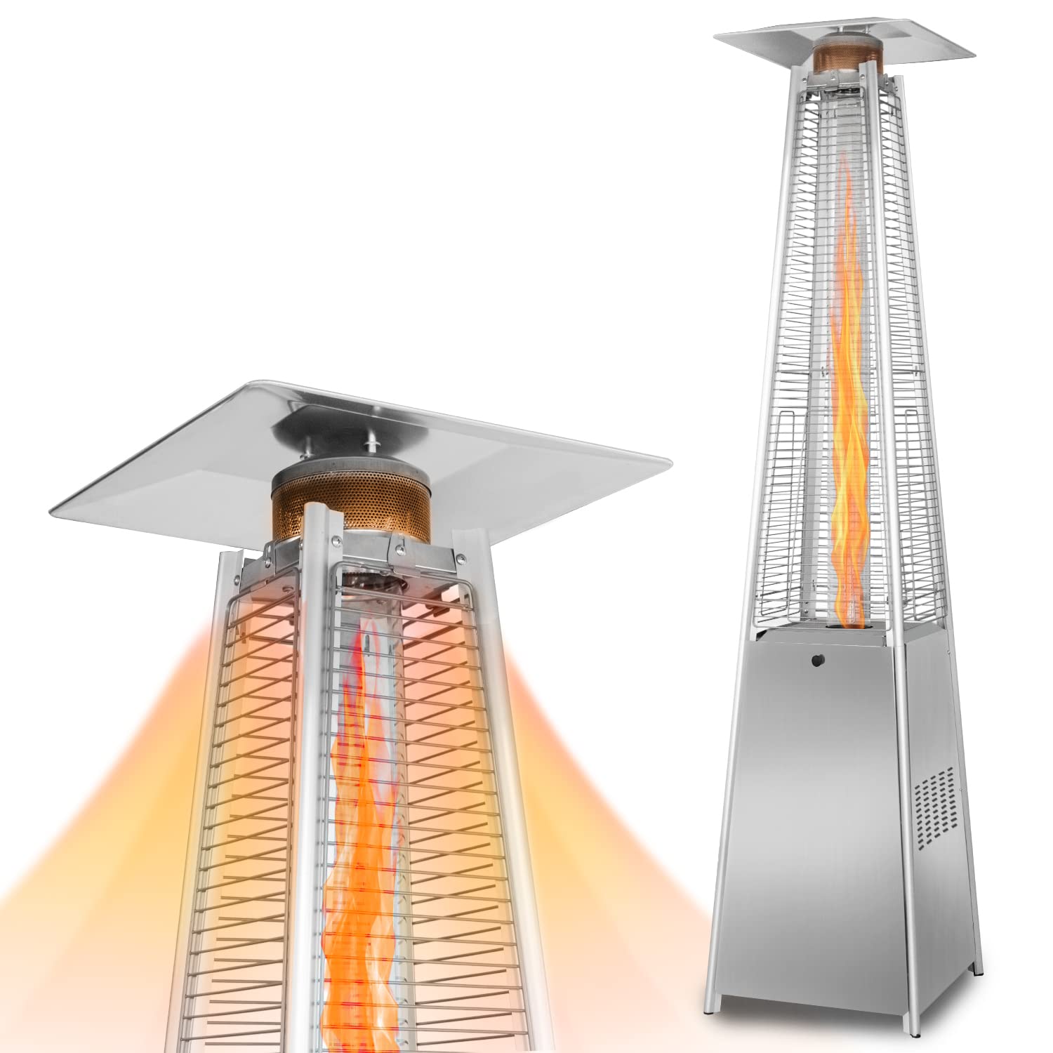 Outdoor Patio Propane Space Heater - 48,000 Btu Pyramid Propane Heater, Outdoor Heater, Portable Heater, Patio Heater Propane, W/Wheels (PPH-PYR))