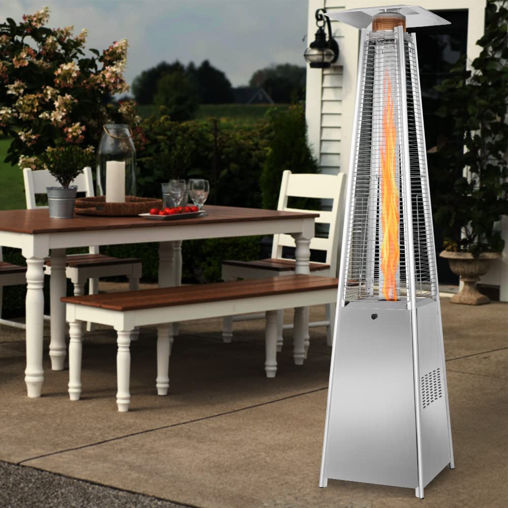 Outdoor Patio Propane Space Heater - 48,000 Btu Pyramid Propane Heater, Outdoor Heater, Portable Heater, Patio Heater Propane, W/Wheels (PPH-PYR))