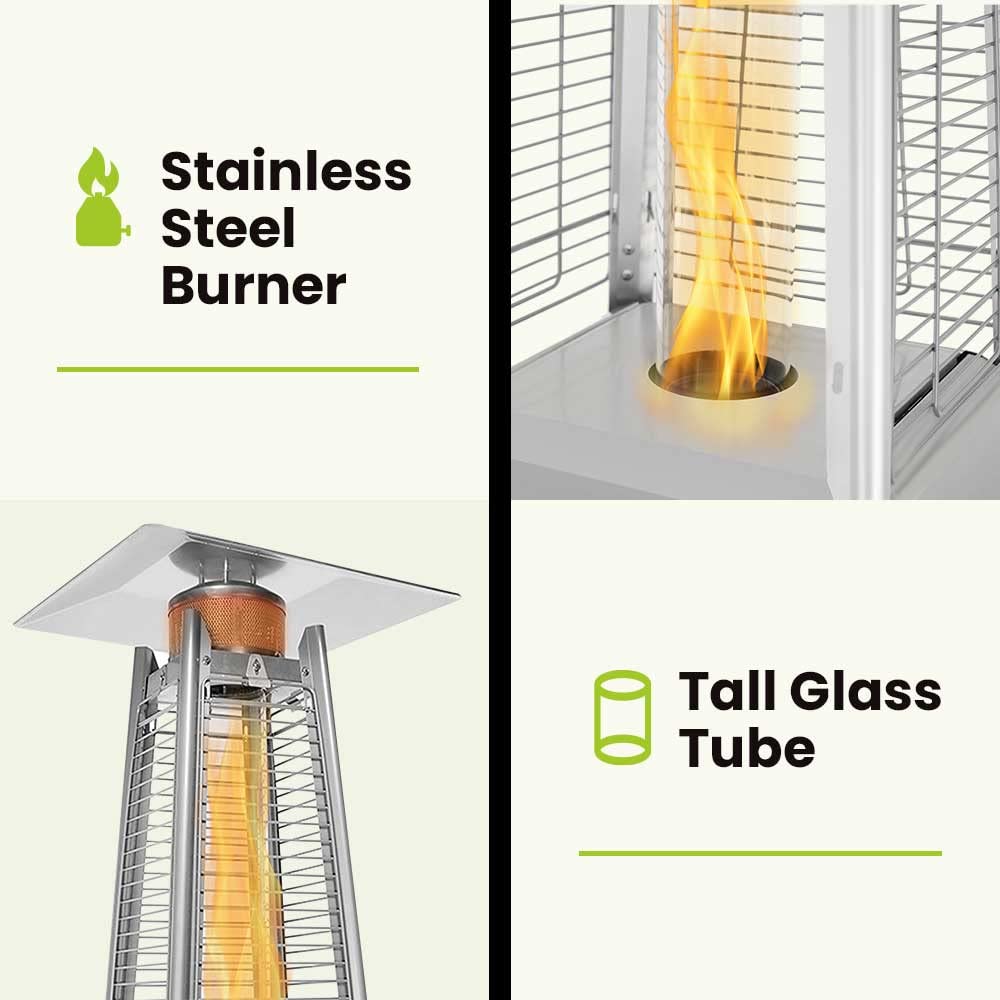 Outdoor Patio Propane Space Heater - 48,000 Btu Pyramid Propane Heater, Outdoor Heater, Portable Heater, Patio Heater Propane, W/Wheels (PPH-PYR))