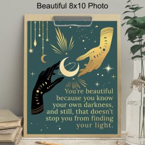 Boho Celestial Witchy Wall Art & Decor - Bohemian Wicca Wiccan Witchcraft Paganism Supplies - Goth Gothic Pagan Witch Decor - Positive Inspirational Quotes Sayings - Encouragement Gifts for Women