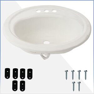 American Built Pro Lavatory Sink 20" x 17" x 7.5" Oval Shape White Color for Mobile Homes RVMH ABS Rust Free 3 Hole Heavy Duty Sink Perfect for RV, Bathroom, Bar, Farm, Mancave, Basement