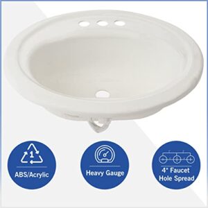 American Built Pro Lavatory Sink 20" x 17" x 7.5" Oval Shape White Color for Mobile Homes RVMH ABS Rust Free 3 Hole Heavy Duty Sink Perfect for RV, Bathroom, Bar, Farm, Mancave, Basement