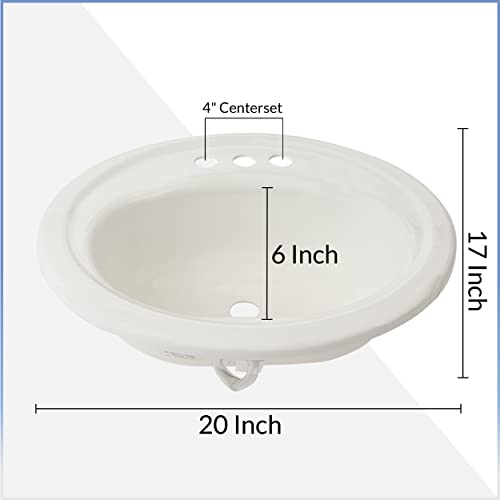 American Built Pro Lavatory Sink 20" x 17" x 7.5" Oval Shape White Color for Mobile Homes RVMH ABS Rust Free 3 Hole Heavy Duty Sink Perfect for RV, Bathroom, Bar, Farm, Mancave, Basement