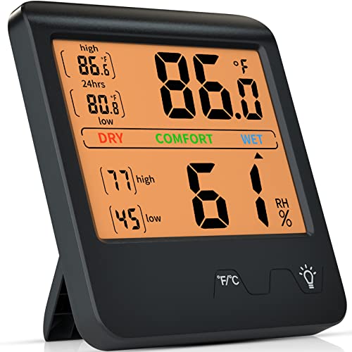 4" Digital Hygrometer Indoor Thermometer Temperature and Humidity Gauge Monitor Indicator Room Thermometer with Backlight LCD Display Humidity Meter