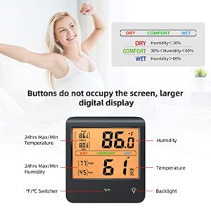 4" Digital Hygrometer Indoor Thermometer Temperature and Humidity Gauge Monitor Indicator Room Thermometer with Backlight LCD Display Humidity Meter