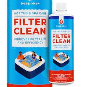 bespoke+ spa filter cleaner for hot tubs - 1-hour cartridge filter cleaner soak solution, hot tub filter cleaner soak & pool filter cleaner for pool cartridges (1-quart)