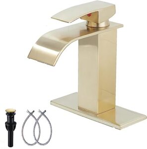 brushed gold bathroom faucet ggstudy waterfall bathroom sink faucet deck mount single handle one hole bathroom vanity faucet with pop up drain