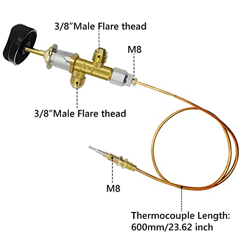 YANC Low Pressure LPG Propane Gas Fireplace Fire Pit Flame Failure Safety Control Valve Kit with 3/8" Flare Inlet & Outlet, Thermocouple Knob Switch, Seal Tape, Replacement Parts for Gas Grill, Heater