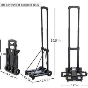 MShop Shopping Cart Folding Luggage Cart 2 Wheels Lightweight Luggage Trolley Small Plastic Hand Truck for Groceries, Camping ,Super Market, Travel,Moving and Office Use Trolley (Black-JMA) (ULC-01)