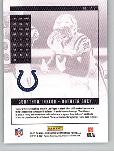 2020 Panini Chronicles Luminance Update Rookies #215 Jonathan Taylor Indianapolis Colts RC Rookie Card Official NFL Football Trading Card in Raw (NM or Better) Condition