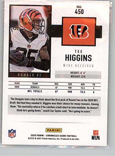 2020 Panini Chronicles Score Update Rookies #450 Tee Higgins Cincinnati Bengals RC Rookie Card Official NFL Football Trading Card in Raw (NM or Better) Condition