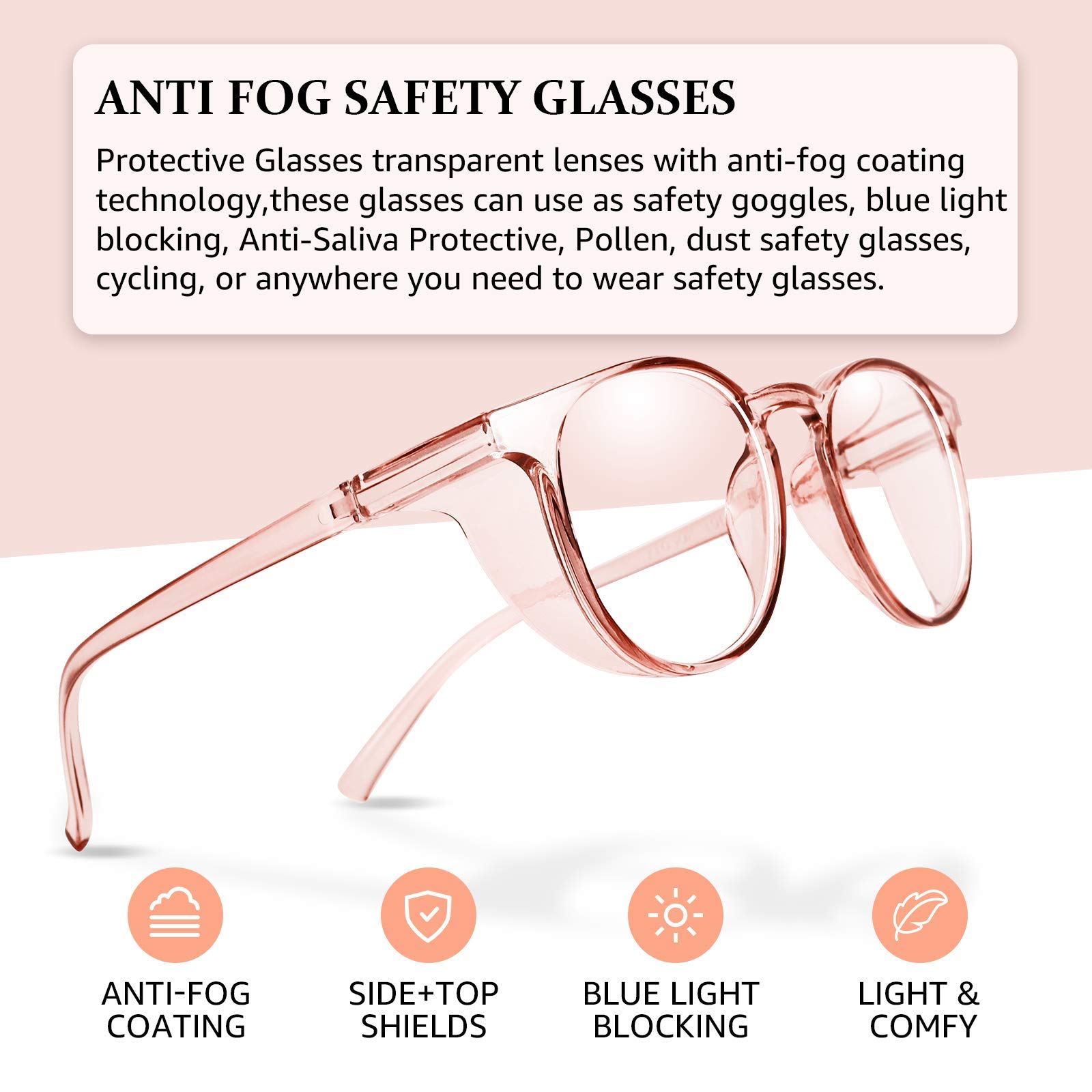 Airanes Anti Fog Safety Glasses for Women Men (New Pink)