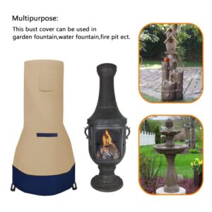 DUSTYPROTE Chiminea Cover，Weather-Proof Chiminea Fire Pit Cover，Fire Pit Heater Cover Waterproof，Clay Chiminea Cover Large Size, Khaki Patchwork Dark Blue, Cover Only