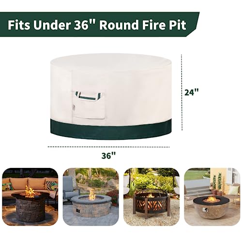 Forvio Fire Pit Cover Round 36 Inch, 600D Heavy Duty 100% Waterproof Outdoor Fireplace Cover for Patio Firepit, Ripstop and Fade Resistant