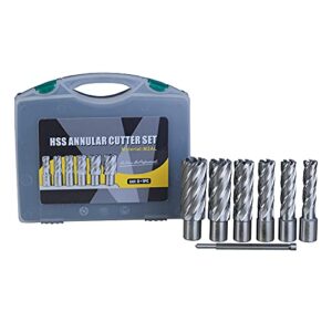 M2AL HSS Annular Cutter Set 6pcs LYXC 3/4'' Weldon Shank 2'' Cutting Depth 9/16'' to 1-1/16'' Cutting Diameter with 1pc Pilot Pin for Mag Drill Press