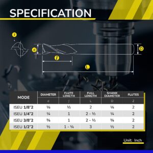 SPEED TIGER Carbide Spiral Router Bits Up Cut - ISEU1/4” Diameter, 1” Cutting Length, 2-1/2"OVL (1 Piece, 1/4") - for Wood, Oak, MDF, Aluminum – Mill Bits Sets for DIYers & Professionals