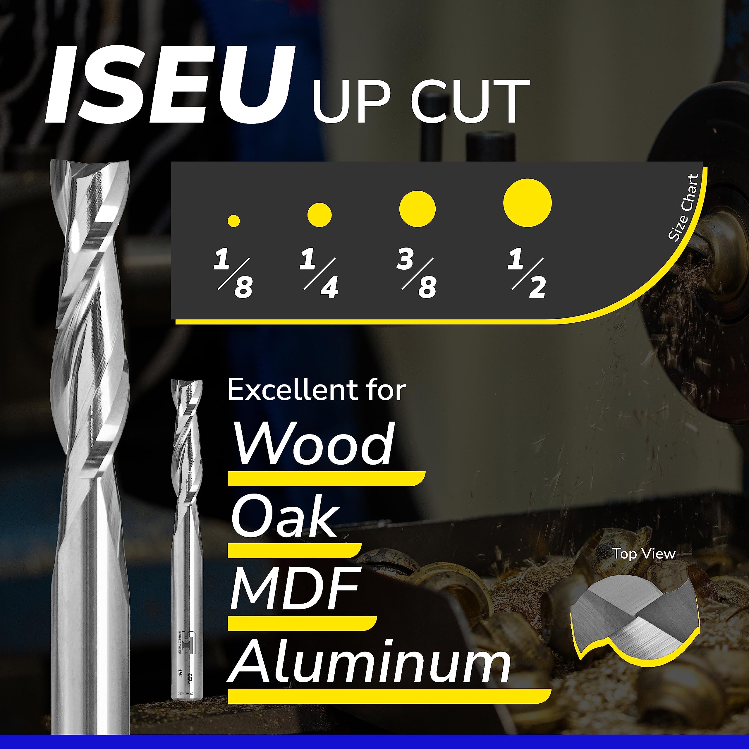 SPEED TIGER Carbide Spiral Router Bits Up Cut - ISEU1/4” Diameter, 1” Cutting Length, 2-1/2"OVL (1 Piece, 1/4") - for Wood, Oak, MDF, Aluminum – Mill Bits Sets for DIYers & Professionals