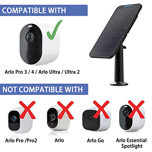 4W Solar Panel Charging Compatible with Arlo Pro 3/Pro 4/Pro 5S/Ultra/Ultra 2 only, with 13.1ft Waterproof Charging Cable, IP65 Weatherproof,Includes Secure Wall Mount(2-Pack)((Connector Type))