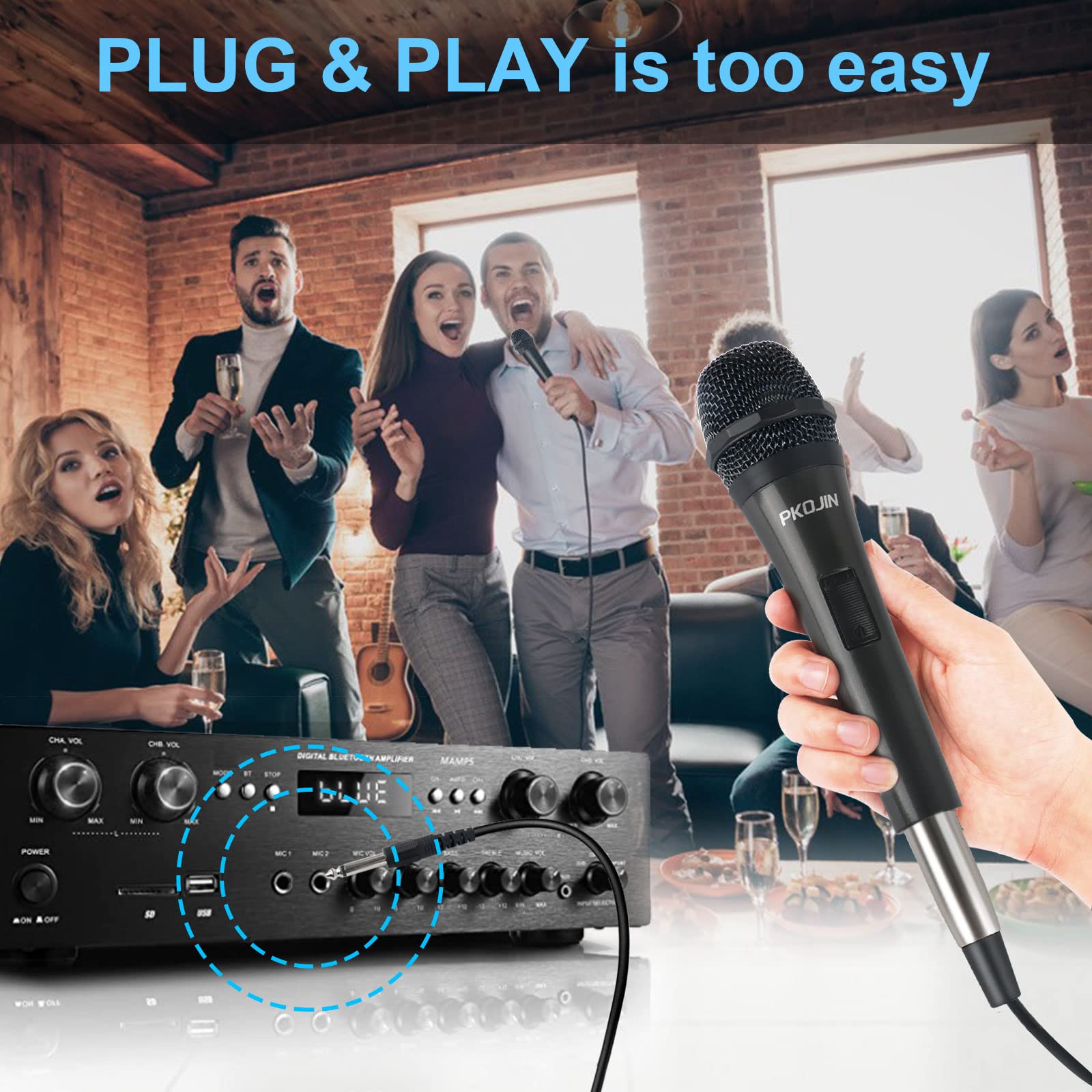 PKOJIN Dynamic Karaoke Microphone for Singing, Vocal Wired Microphone for Karaoke, Handheld Mic with 10 Ft Cable, Mics for Speaker with ON/Off Switch