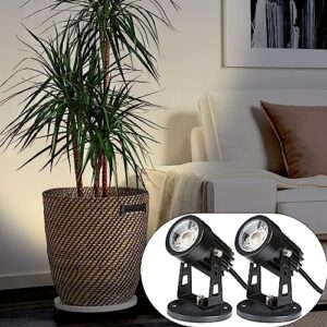 sunvie 2 pack led spot lights indoor for plants uplights lamp accent lighting decor 120v warm white up spotlight 5.9 ft cord with floor foot switch (base and stake included)