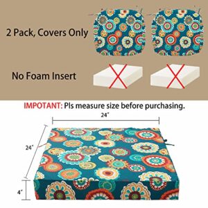 Magpie Fabrics Indoor Outdoor Cushion Cover Replacement 2 Pack, NO Insert! Water Repellent Slipcover with Ties Decor for Patio Garden Chair Sofa Bench Wicker(Heronsbill Turquoise Green, 24x24x4 Inch)