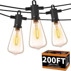 ZOTOYI Outdoor String Lights 200 FT, Waterproof IP65 Patio String Lights for Outside with 104 Shatterproof ST38 Bulbs(4 Spare), LED Hanging Lights for Bistro, Backyard, Garden 2700K(2-Pack 100FT)