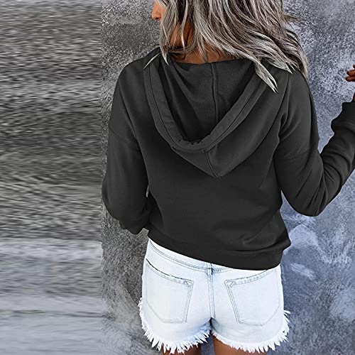 Baralonly Pullover for Womens Button Down Hoodies Drawstring Hooded Pocket Blouses Casual Long Sleeve V Neck Sweatshirts