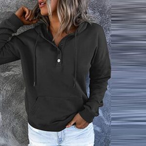 Baralonly Pullover for Womens Button Down Hoodies Drawstring Hooded Pocket Blouses Casual Long Sleeve V Neck Sweatshirts