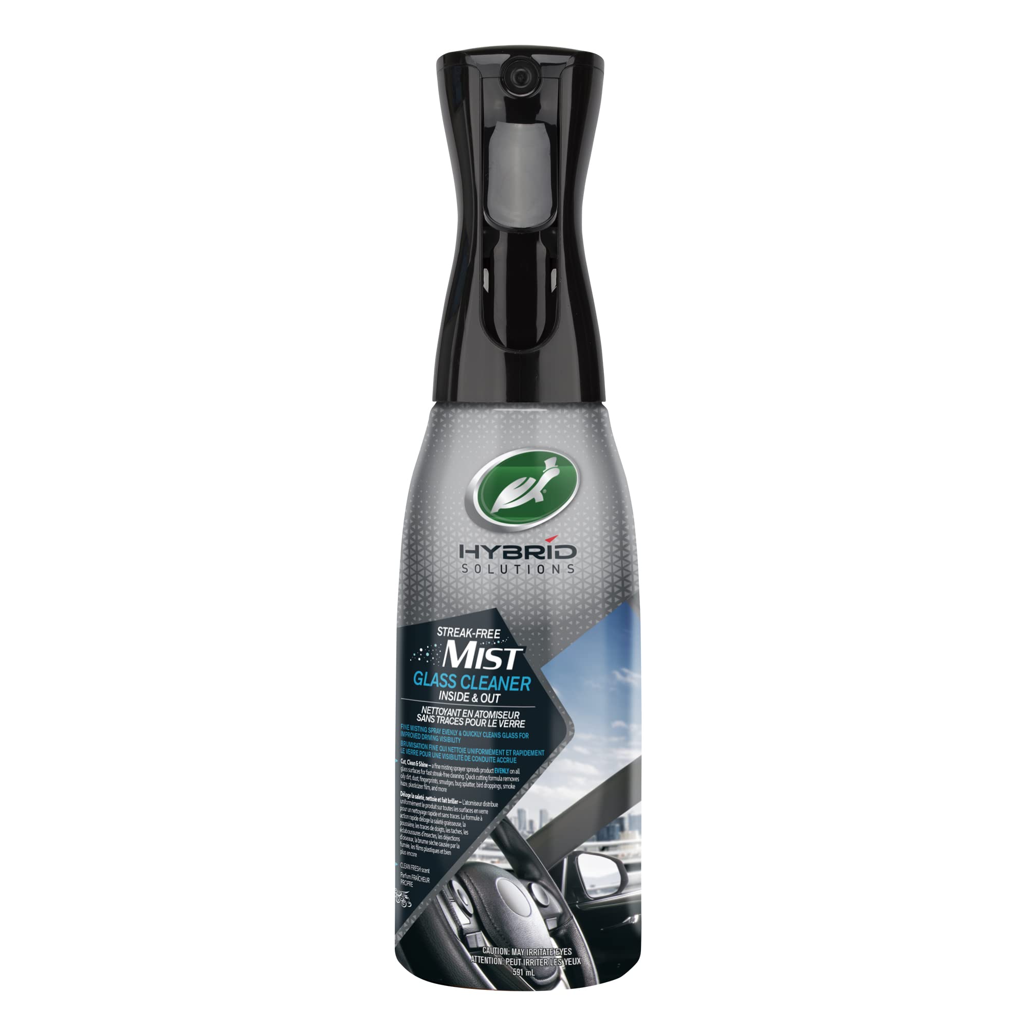 Turtle Wax 53785 Hybrid Solutions Streak Free Misting Glass Cleaner - Removes Fingerprints, Smudges and Swirls from Windshield, Screens, and Mirrors - for Car and Home Use, 20 oz, Black