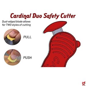 Cardinal Duo Safety Box Cutter, Cardboard, Shrink Wrap, Plastic Banding & Packaging, Film, Seatbelts, Twine, Bags, Zip Ties - Made In USA - Carbon Steel Razor Blade - Disposable/Recyclable (10, Red)