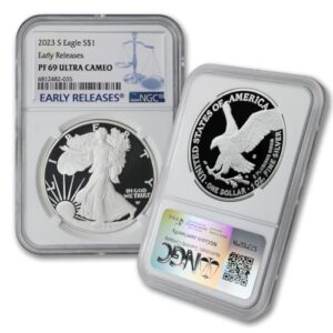 2023 s 1 oz proof american silver eagle pf-69 ultra cameo (early releases) $1 ngc pf69ucam