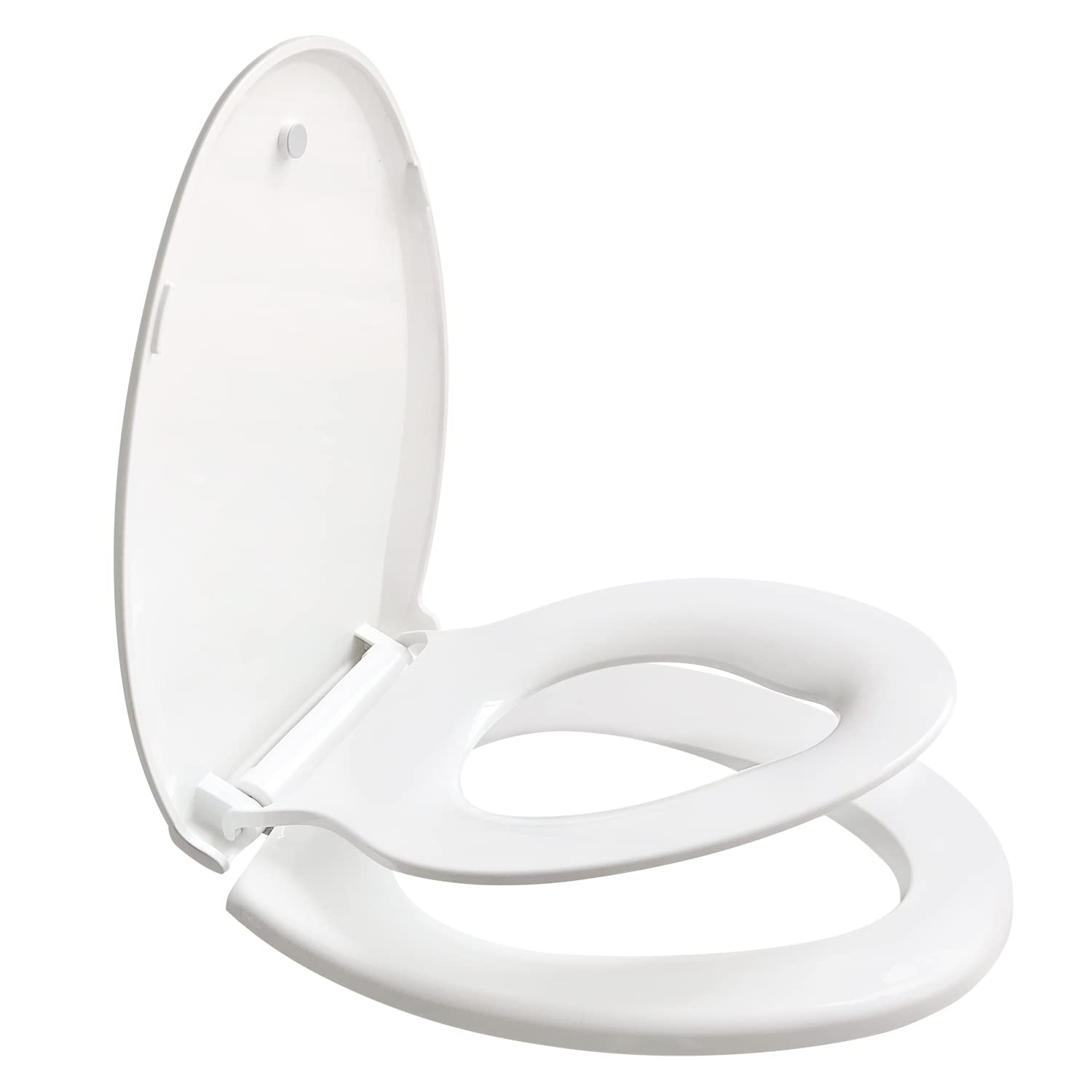 Elongated Toilet Seat with Built in Potty Training Seat with Cover,Durable Plastic, White, Replacement Toilet Seats