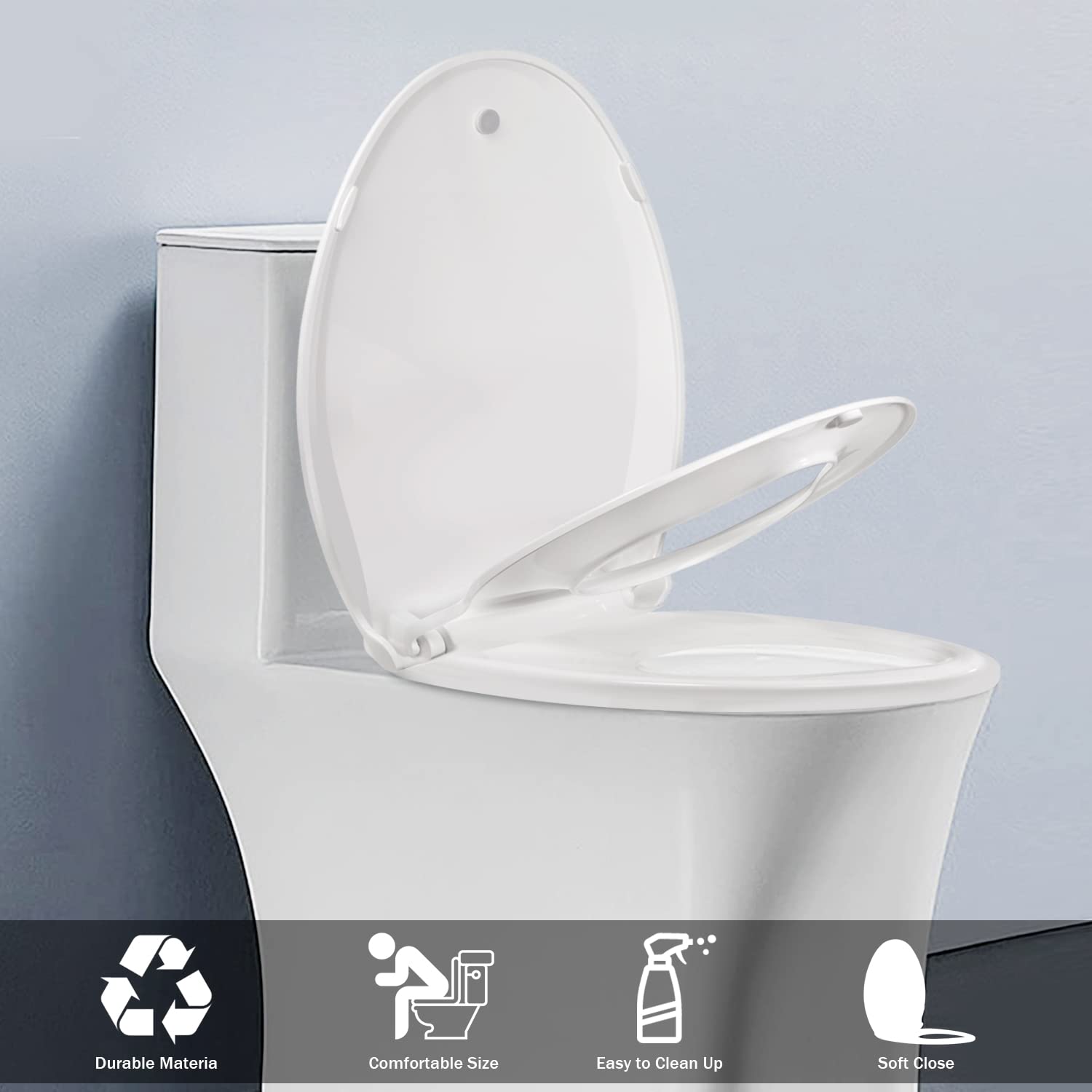 Elongated Toilet Seat with Built in Potty Training Seat with Cover,Durable Plastic, White, Replacement Toilet Seats