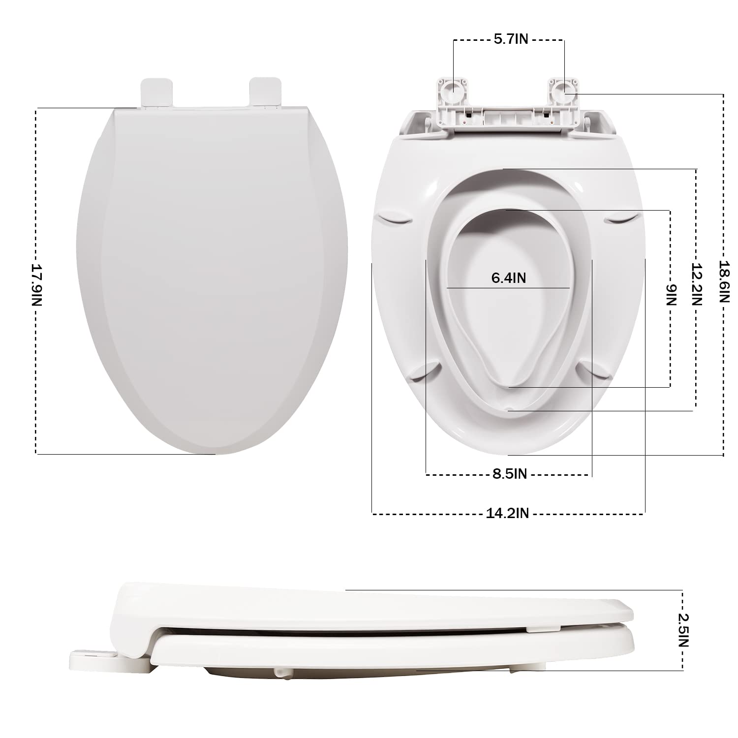 Elongated Toilet Seat with Built in Potty Training Seat with Cover,Durable Plastic, White, Replacement Toilet Seats