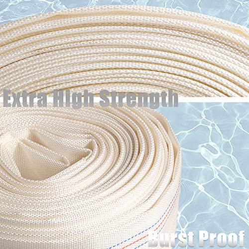 QuQuyi 1.25" x 62 FT Heavy Duty Reinforced PVC Swimming Pool Backwash Hose, General Purpose Lay-Flat Water Discharge pipe for Water Transfer Applications, White