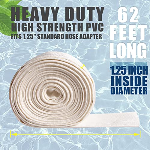 QuQuyi 1.25" x 62 FT Heavy Duty Reinforced PVC Swimming Pool Backwash Hose, General Purpose Lay-Flat Water Discharge pipe for Water Transfer Applications, White