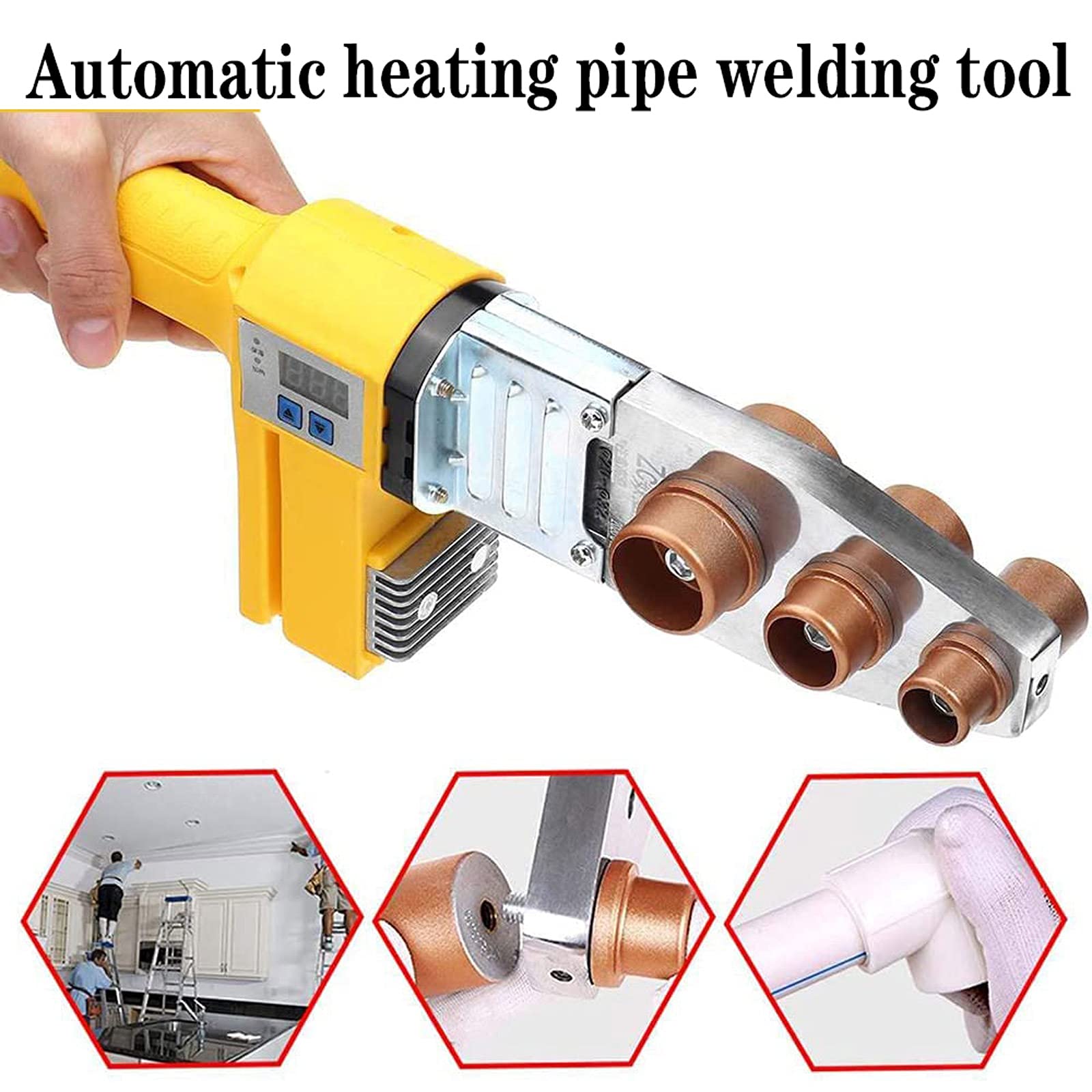 Plastic pipe welding tool，Plastic welder kit Contains welding heads of 6 diameters，Water Pipe Welding Machine Electric Heating Hot Melt Tools for PPR PE Tube 1000W 220V