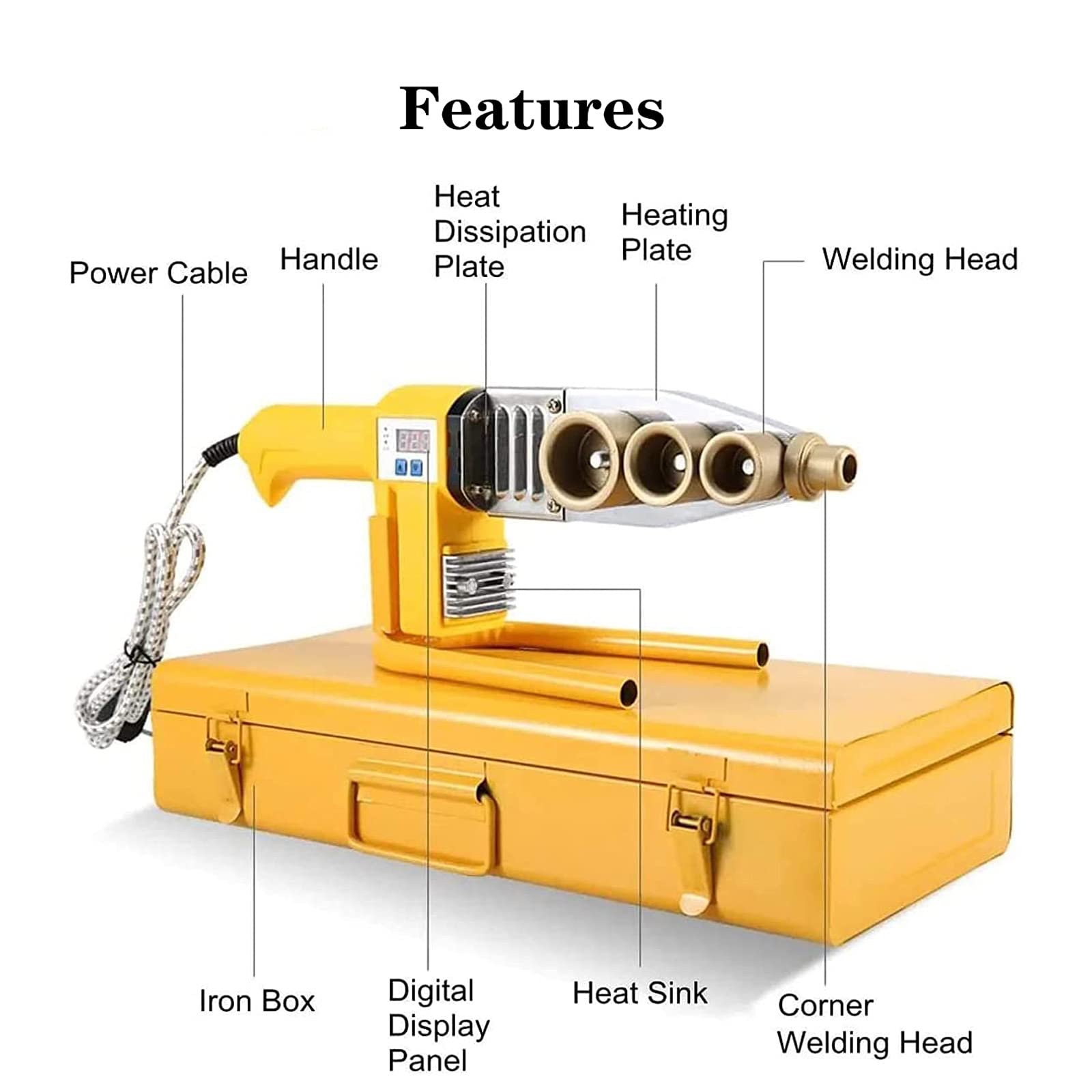 Plastic pipe welding tool，Plastic welder kit Contains welding heads of 6 diameters，Water Pipe Welding Machine Electric Heating Hot Melt Tools for PPR PE Tube 1000W 220V