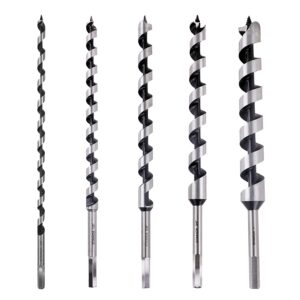 somada long auger drill bit set for wood -5 pcs, 3/8-inch, 1/2-inch, 5/8-inch, 3/4-inch, and 1-inch diameter with 12-inch long hex shank, ship auger bit set