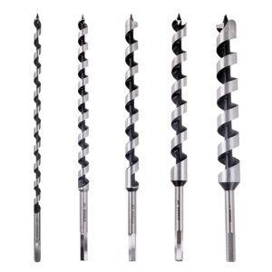 SOMADA Long Auger Drill Bit Set for Wood -5 Pcs, 3/8-Inch, 1/2-Inch, 5/8-Inch, 3/4-Inch, and 1-Inch Diameter with 12-Inch Long Hex Shank, Ship Auger Bit Set