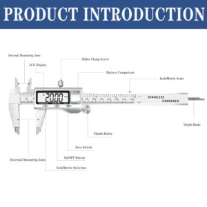 ACEMETER Digital Caliper 6 Inch Measuring Tool Stainless Steel Vernier Caliper Digital Micrometer with Large LCD Screen,Auto-Off Feature, Inch/Metric Conversion Measuring Tool Caliper (6 inch)