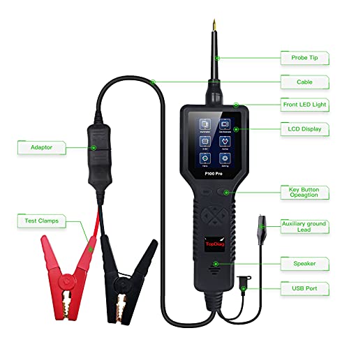 TopDiag P100 Pro Power Circuit Probe Kit, 9v-30v Automotive Circuit Tester 12V 24V AC DC Digital Voltage Tester, Multimeter Short Finder with Oscilloscope Component for Cars Truck