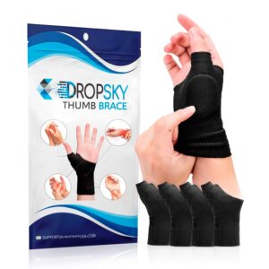 dropsky wrist thumb support with gel pad,thumb brace for arthritis pain and support-thumb wrist brace, arthritis and carpal tunnel pain- left and right hand- breathable, lightweight, 4 pack-(black)