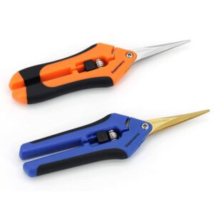 homeaning gardening shears combination set, blades gardening hand pruning snips titanium coated precision bonsai pruning shears, convenient and efficient flower cutters 2pcs (blue, orange)