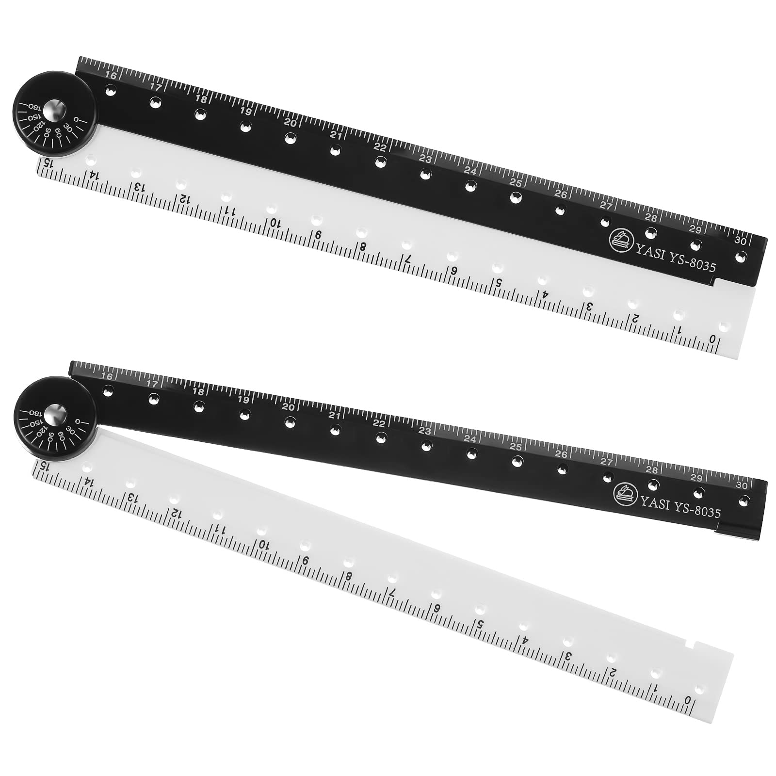 12 Inch Folding Ruler,Multi Acrylic Folding Ruler Angle Measurement Ruler Clear Flexible Black and White Rulers Adjustable Geometry Measuring Ruler for Drawing and Measuring Tools