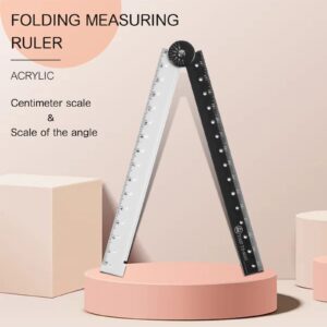 12 Inch Folding Ruler,Multi Acrylic Folding Ruler Angle Measurement Ruler Clear Flexible Black and White Rulers Adjustable Geometry Measuring Ruler for Drawing and Measuring Tools